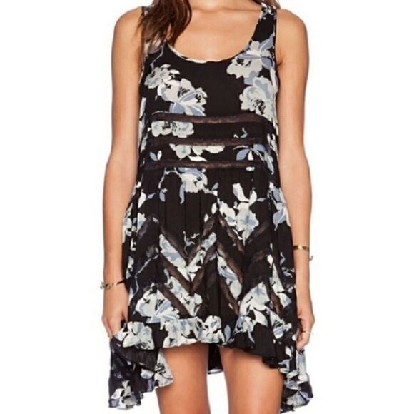 Free People Voile and Lace Trapeze Slip in Black/Grey Floral Size XS - Picture 2 of 7